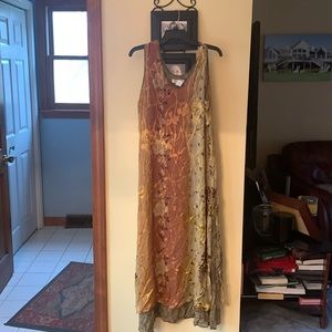 Boho two layer dream dress in a fall multicolor with streaks of gold